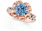 Rose gold Fancy Blue Round  Cut Diamond Floral Halo Engagement Ring with Shared Prong Setting 2