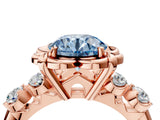 Rose gold Fancy Blue Round  Cut Diamond Floral Halo Engagement Ring with Shared Prong Setting 5