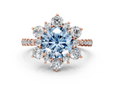 Rose gold Fancy Blue Round  Cut Diamond Floral Halo Pave Band with Prong Setting_37