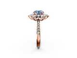 Rose gold Fancy Blue Round  Cut Diamond Floral Halo Pave Band with Prong Setting_39