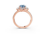 Rose gold Fancy Blue Round  Cut Diamond Floral Halo Pave Band with Prong Setting_40