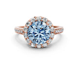 Rose gold Fancy Blue Round Cut Diamond Floral Halo Ring with Pavé Band and Prong Setting_3