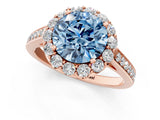 Rose gold Fancy Blue Round Cut Diamond Floral Halo Ring with Pavé Band and Prong Setting_4