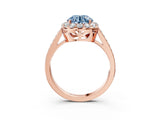 Rose gold Fancy Blue Round Cut Diamond Floral Halo Ring with Pavé Band and Prong Setting_6