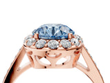 Rose gold Fancy Blue Round Cut Diamond Floral Halo Ring with Pavé Band and Prong Setting_7