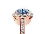 Rose gold Fancy Blue Round Cut Diamond Floral Halo Ring with Pavé Band and Prong Setting_8