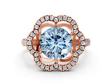 Rose gold Fancy Blue Round Cut Diamond Floral Halo Split Shank Prong Setting Ring