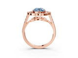 Rose gold Fancy Blue Round Cut Diamond Floral Halo Split Shank Prong Setting Ring_3