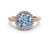 Rose gold Fancy Blue Round Cut Diamond Halo Engagement Ring with Pavé Band and Prong Setting_27
