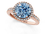 Rose gold Fancy Blue Round Cut Diamond Halo Engagement Ring with Pavé Band and Prong Setting_28