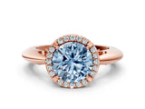 Rose gold Fancy Blue Round  Cut Diamond Halo Engagement Ring with Split Shank and Four-Prong Setting_89