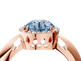 Rose gold Fancy Blue Round  Cut Diamond Halo Engagement Ring with Split Shank and Four-Prong Setting_93