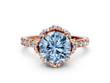 Rose gold Fancy Blue Round Cut Diamond Halo Pave Band with Four-Prong Setting_3