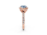 Rose gold Fancy Blue Round Cut Diamond Halo Pave Band with Four-Prong Setting_5