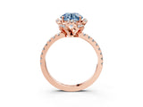 Rose gold Fancy Blue Round Cut Diamond Halo Pave Band with Four-Prong Setting_6