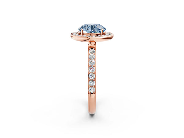 Rose Gold Round Pave Bezel-Rim Halo Engagement Ring Setting for Fancy Blue Center
