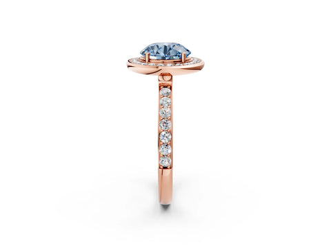 Rose gold Fancy Blue Round Cut Diamond Halo Ring with Bezel Frame and Pavé Band_2