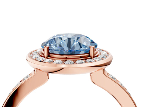 Rose gold Fancy Blue Round Cut Diamond Halo Ring with Bezel Frame and Pavé Band_4