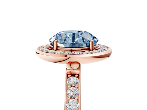 Rose gold Fancy Blue Round Cut Diamond Halo Ring with Bezel Frame and Pavé Band_5