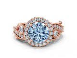 Rose gold Fancy Blue Round Cut Diamond Halo Ring with Milgrain Pavé Band and Four-Prong Setting_55