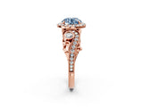 Rose gold Fancy Blue Round Cut Diamond Halo Ring with Milgrain Pavé Band and Four-Prong Setting_57