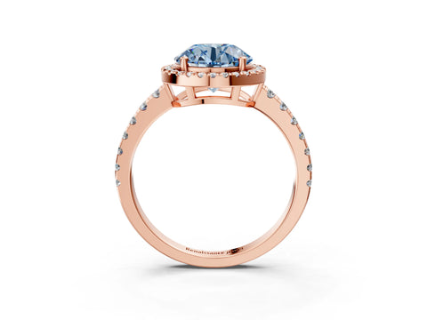 Rose gold Fancy Blue Round Cut Diamond Halo Ring with Pavé Band and Four-Prong Setting_3