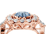 Rose gold Fancy Blue Round Cut Diamond Halo Ring with Pavé Band and Four-Prong Setting_45