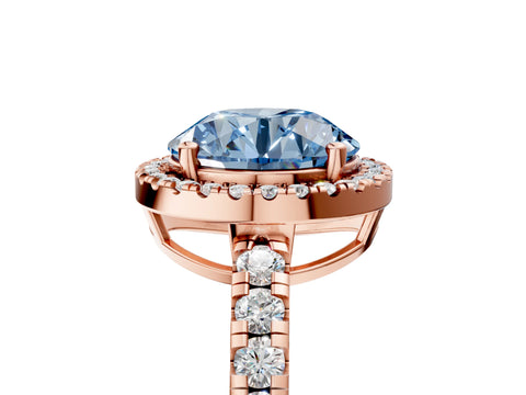 Rose gold Fancy Blue Round Cut Diamond Halo Ring with Pavé Band and Four-Prong Setting_5