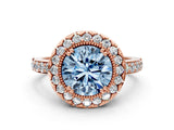 Rose gold Fancy Blue Round Cut Diamond Halo Ring with Pavé Band and Prong Setting_12