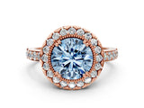 Rose gold Fancy Blue Round Cut Diamond Halo Ring with Pavé Band and Prong Setting_24
