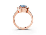 Rose gold Fancy Blue Round Cut Diamond Halo Ring with Pavé Band and Prong Setting_27