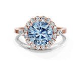 Rose gold Fancy Blue Round Cut Diamond Halo Ring with Pear Side Stones and Prong Setting_51