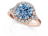 Rose gold Fancy Blue Round Cut Diamond Halo Ring with Pear Side Stones and Prong Setting_52