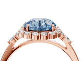 Rose gold Fancy Blue Round Cut Diamond Halo Ring with Pear Side Stones and Prong Setting_55