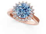 Rose gold Fancy Blue Round  Cut Diamond Halo Ring with Round Brilliant Halo and Solitaire Band_88