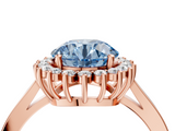 Rose gold Fancy Blue Round  Cut Diamond Halo Ring with Round Brilliant Halo and Solitaire Band_91