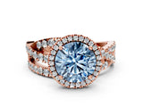 Rose gold Fancy Blue Round Cut Diamond Halo Ring with Round Split Shank and Prong Setting_36