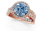 Rose gold Fancy Blue Round Cut Diamond Halo Ring with Round Split Shank and Prong Setting_37