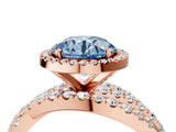 Rose gold Fancy Blue Round Cut Diamond Halo Ring with Round Split Shank and Prong Setting_40