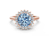 Rose gold Fancy Blue Round  Cut Diamond Halo Ring with Solitaire Band and Prong Setting_53