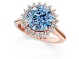 Rose gold Fancy Blue Round  Cut Diamond Halo Ring with Solitaire Band and Prong Setting_54
