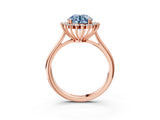 Rose gold Fancy Blue Round  Cut Diamond Halo Ring with Solitaire Band and Prong Setting_56