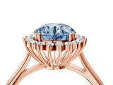 Rose gold Fancy Blue Round  Cut Diamond Halo Ring with Solitaire Band and Prong Setting_57