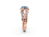 Rose gold Fancy Blue Round Cut Diamond Halo Ring with Split Shank Pavé Band and Four-Prong Setting_2