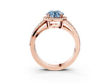 Rose gold Fancy Blue Round Cut Diamond Halo Ring with Split Shank Pavé Band and Four-Prong Setting_3