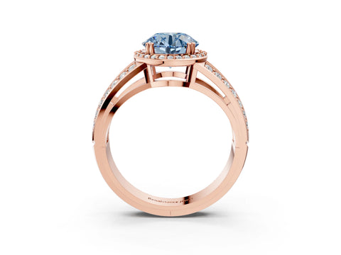 Rose gold Fancy Blue Round Cut Diamond Halo Ring with Split Shank Pavé Band and Four-Prong Setting_3