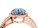 Rose gold Fancy Blue Round Cut Diamond Halo Ring with Split Shank Pavé Band and Four-Prong Setting_4