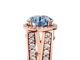 Rose gold Fancy Blue Round Cut Diamond Halo Ring with Split Shank Pavé Band and Four-Prong Setting_5
