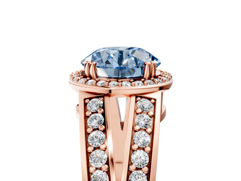 Rose gold Fancy Blue Round Cut Diamond Halo Ring with Split Shank Pavé Band and Four-Prong Setting_5