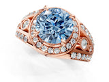 Rose gold Fancy Blue Round Cut Diamond Halo Ring with Split Shank and Bezel Accents and Four-Prong Setting_1